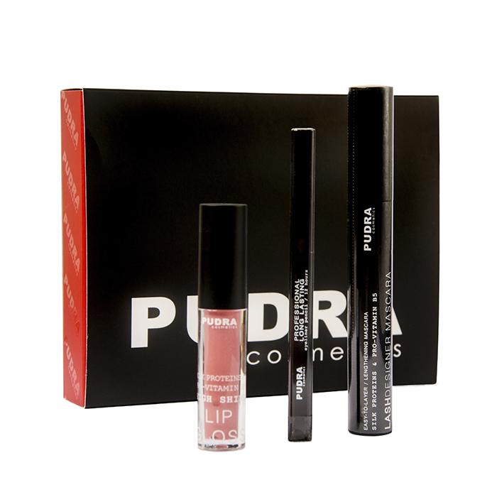 Pudra Cosmetics Action Set | Mascara, automatic pencil and lip gloss